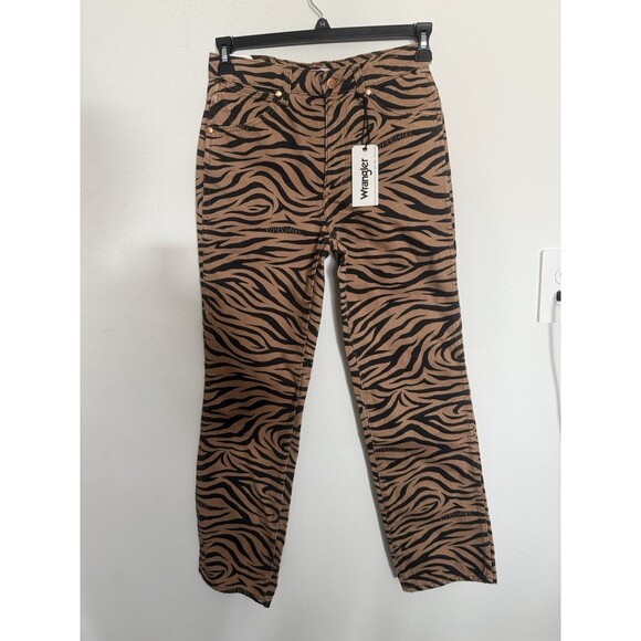 Wrangler Womens High Rise Wild West 603 Straight Jeans 25 Purr Print Brown Black - Picture 4 of 10